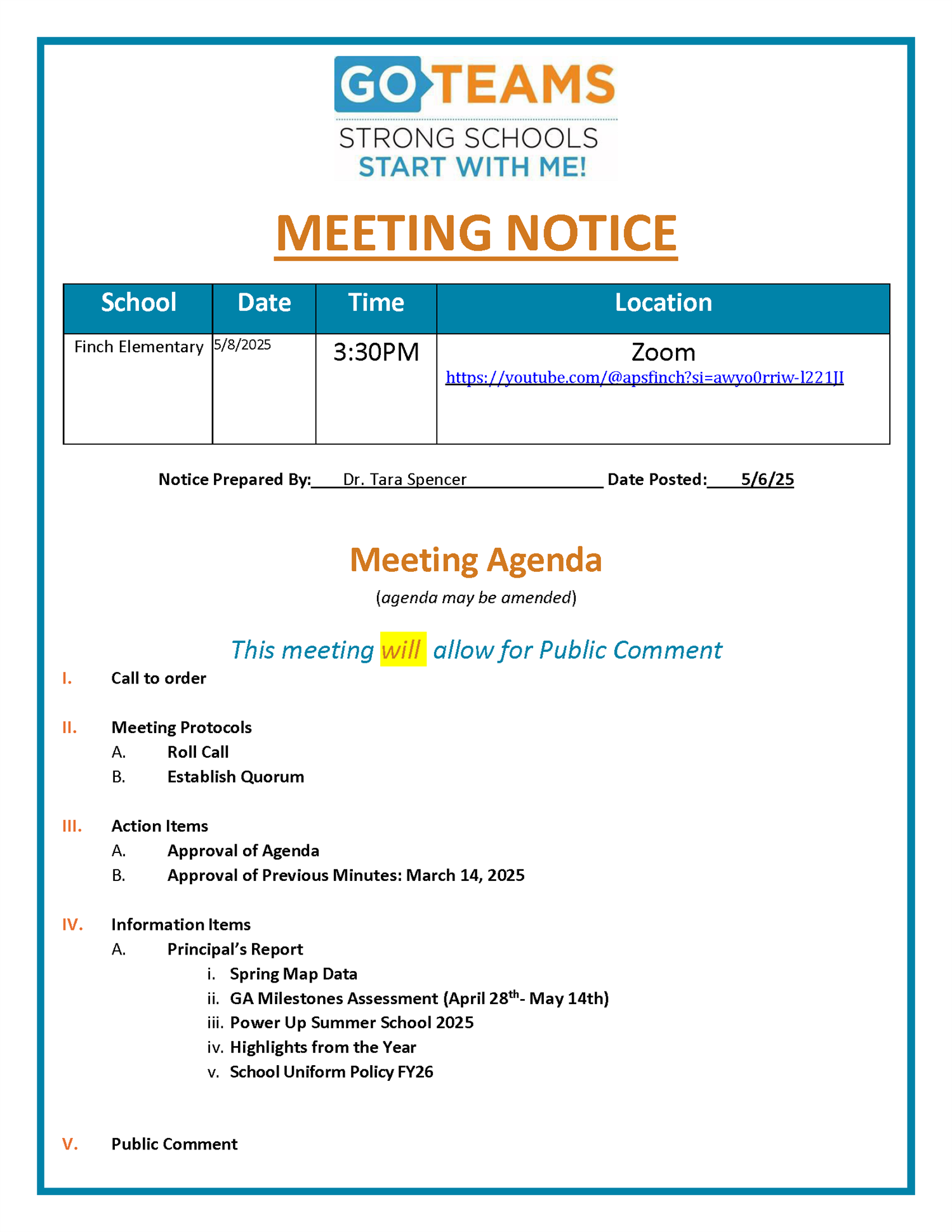  GO Team Meeting Notice